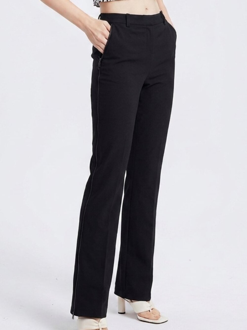 Theory Wool Black Faux Zipper Detail Straight Leg Dress Pants